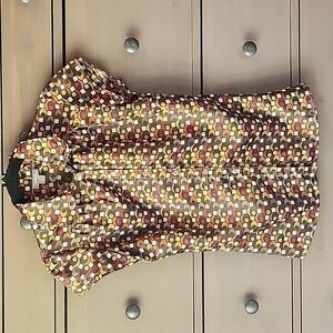 LADIES LINDEX BUTTON DOWN TOP 70's OLIVE PRINT Size small